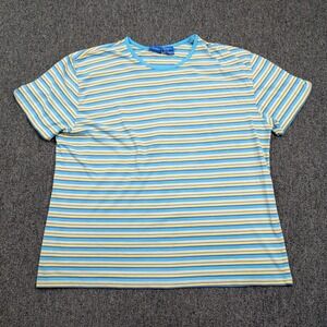 Southern Expressions Y2K Striped Shirt 3X Blue Yellow Cotton Blend Coastal Retro